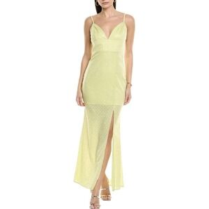 Line & Dot‎ Lime Sequin Mesh Maxi Dress NWT Size M Plunge V-Neck Lined LD5614L